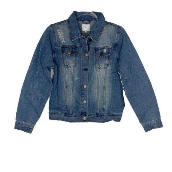 Medium Blue Distressed Denim Jacket - Picture 2 of 6